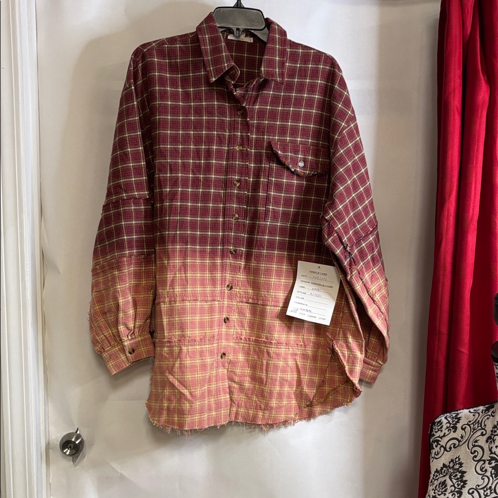 Easel Red Plaid Long Sleeve Top